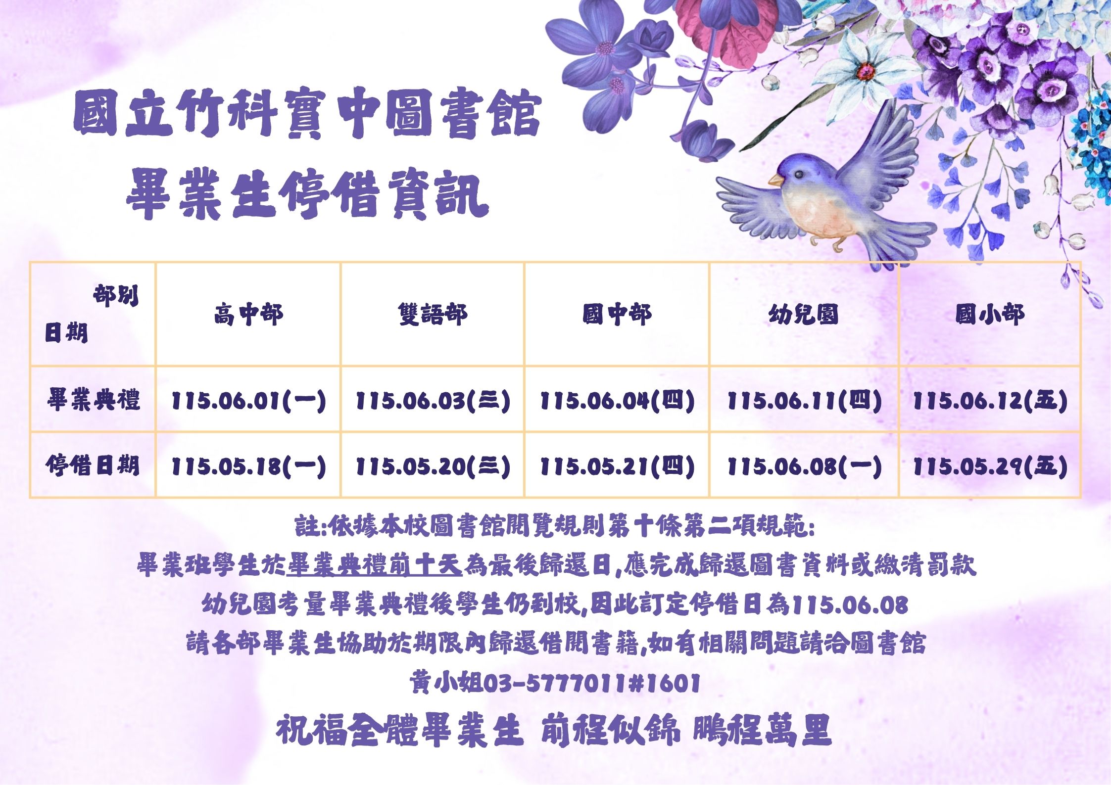 115畢業生停借資訊一覽表