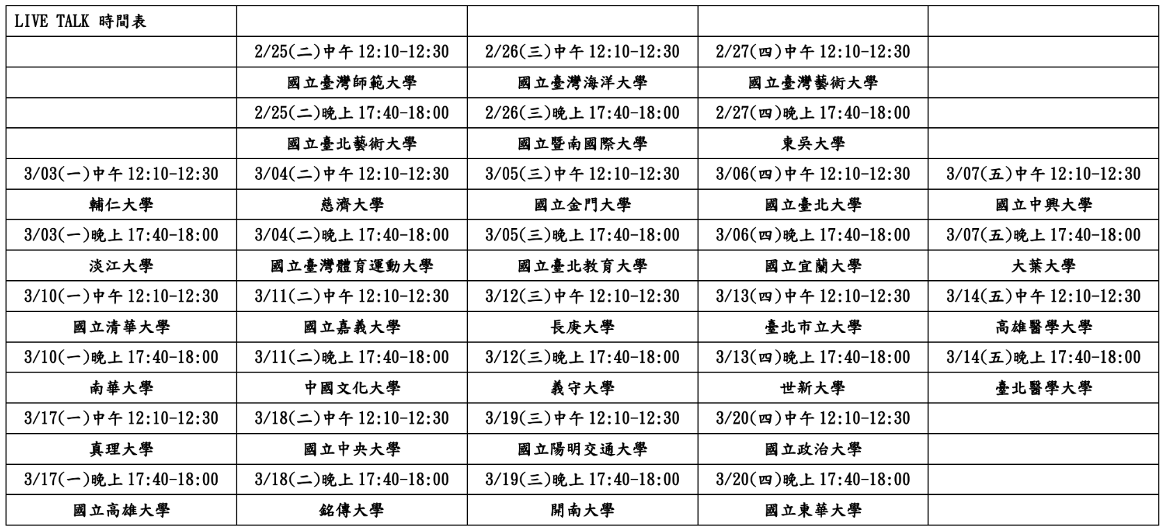 2025 ColleGo!大學OPEN DAY 與你Line相見系列活動時間表 2025 ColleGo!大學OPEN DAY 與你Line相見系列活動時間表