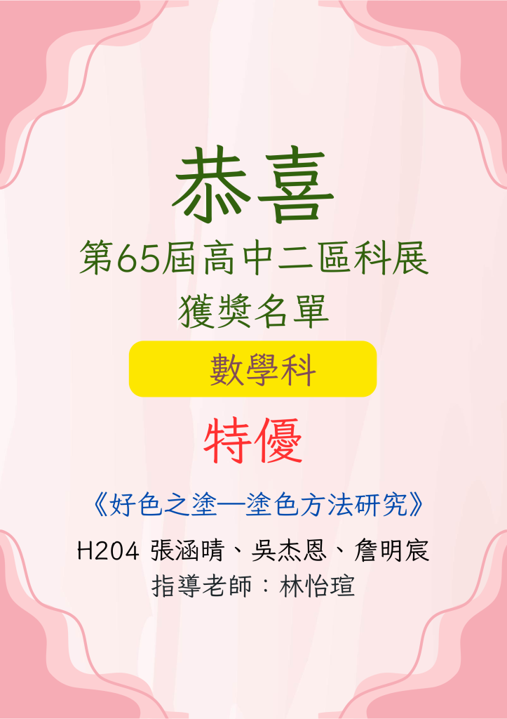 第65屆高中二區科展獲獎