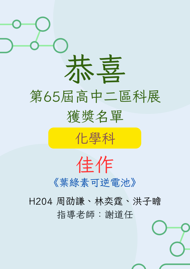 第65屆高中二區科展獲獎