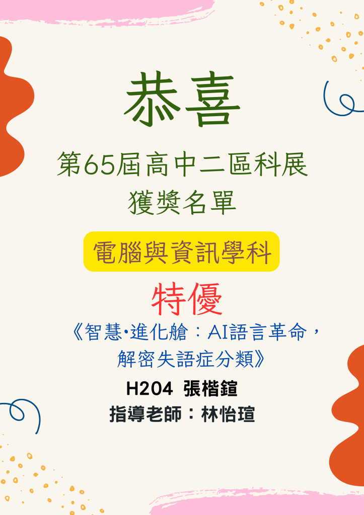 第65屆高中二區科展獲獎