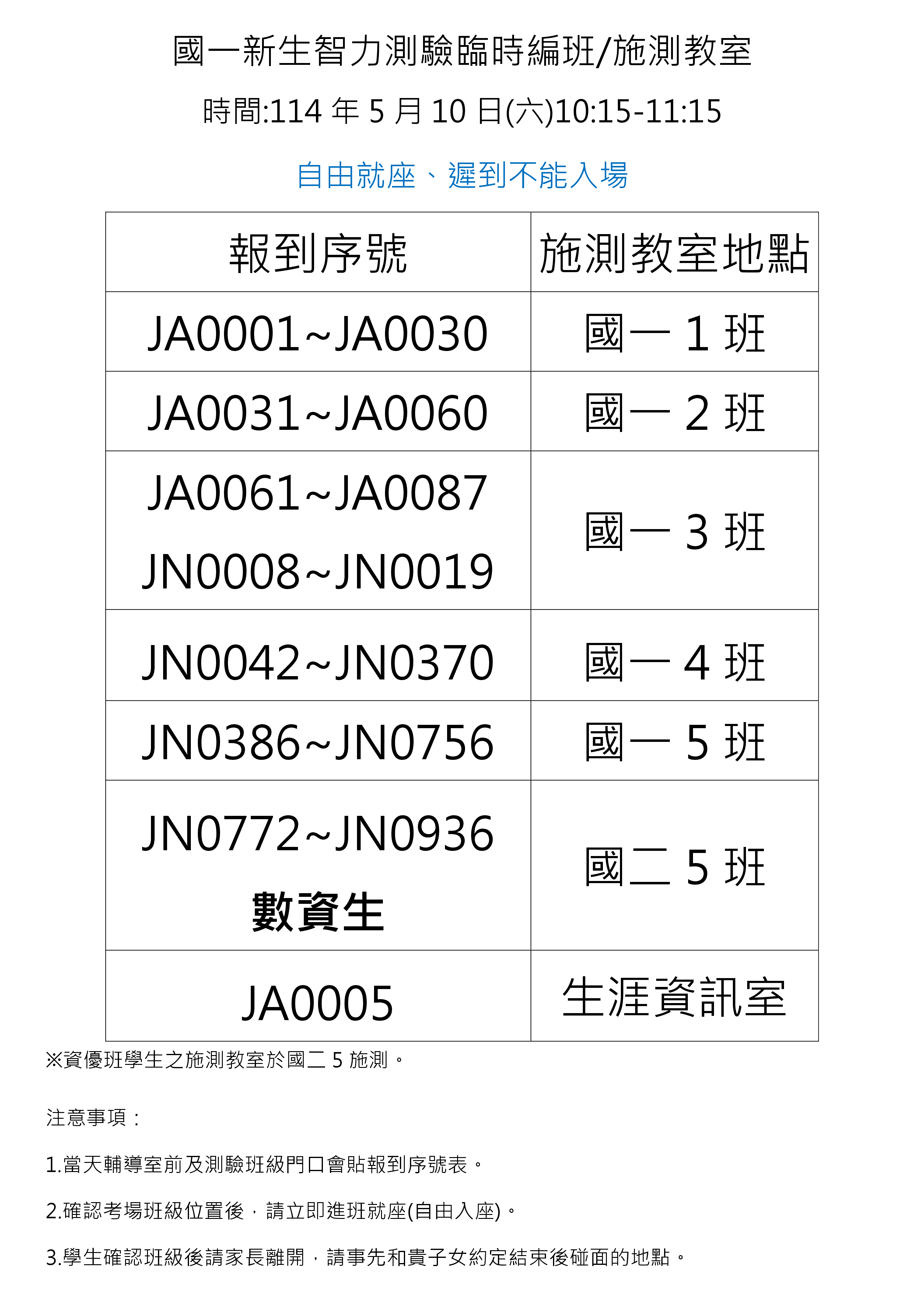 編班教室資訊