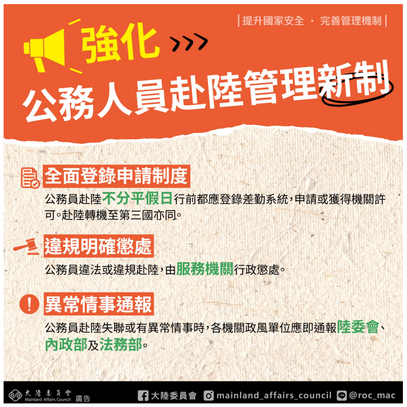 強化公務員赴陸港澳管理機制圖卡